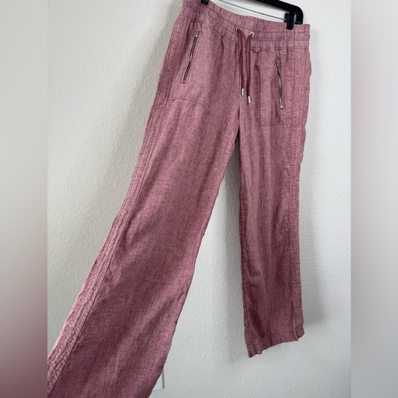 Athleta 100% Linen Cabo Wide Leg Pants Women’s Sz 12 Mauve Pink Beachy Preppy - Picture 4 of 7